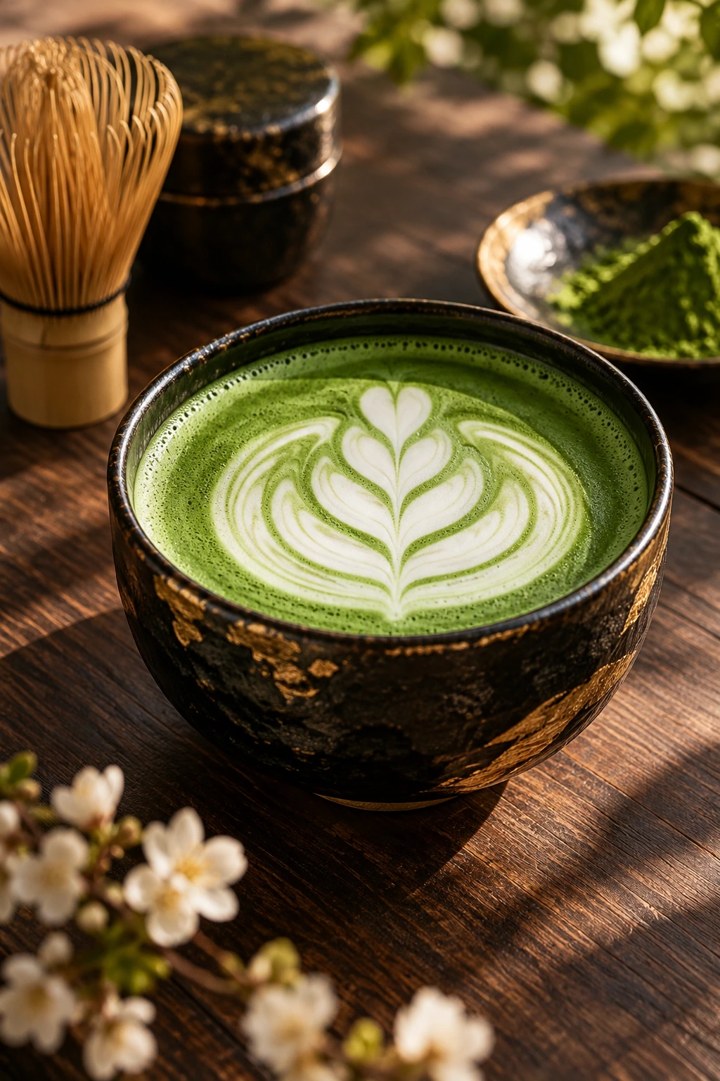A cup of freshly prepared green matcha