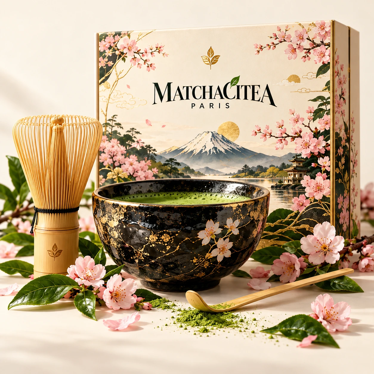 Matchacitea Paris gift box, matcha bowl and bamboo whisk